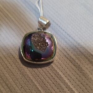 Iridescent Sterling Silver Titanium Druzy Pendant Necklace